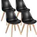 VECELO Dining Chairs Set of 4, Mid-Century Modern Kitchen & Dining Room Chairs, PU Leather Upholstered Seat, Solid Wood Legs, Armless, Non-Slip Feet, Black