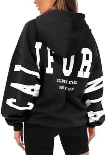 ORANDESIGNE Womens Letter Print Hoodies Fleece Graphic Sweatshirts Long Sleeve Pullover Sweaters with Pocket.Size L