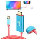 Switch 2 HDMI Cable Dock Base Station,4K 144 Hz 48 Gbps USB C 3.2 to HDMI 2.1 6.6 ft,100 W PD Play While Charging,Portable Travel TV Adapter Cord Compatible with Nintendo Switch 2/2017/OLED,Blue