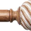 Wood Curtain Rods for Windows 66 to 120 Inches, TONIAL 1'' Adjustable 32-120 Inch Long Drapery Rod with Wood Grain Leaf Pattern Finials, Boho Decorative Style for Living Room, Bedroom, Outdoor, Brown