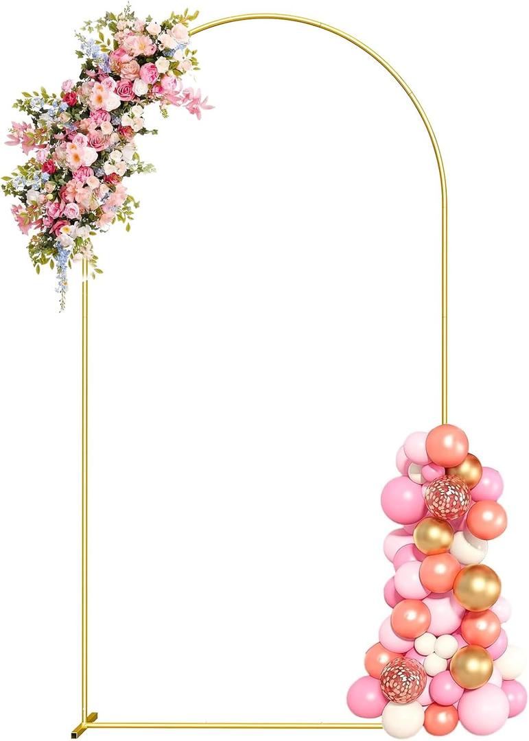 6.6FT Metal Arch Backdrop Stand Gold Balloon Arch Frame for Wedding Party | Metal Arch Backdrop Stand Gold Arched Backdrop Frame for Ceremony Birthday Bridal Baby Shower Garden Arch Decoration