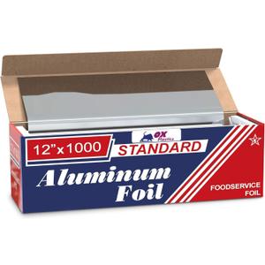 Ox Plastics Standard Premium Aluminum Foil | 12x1000 Feet Long | Industrial Size and Strength | Commercial Grade & Length Foil Wrap for Food Service Industry and Home Use| Strong Silver (1 Pack)