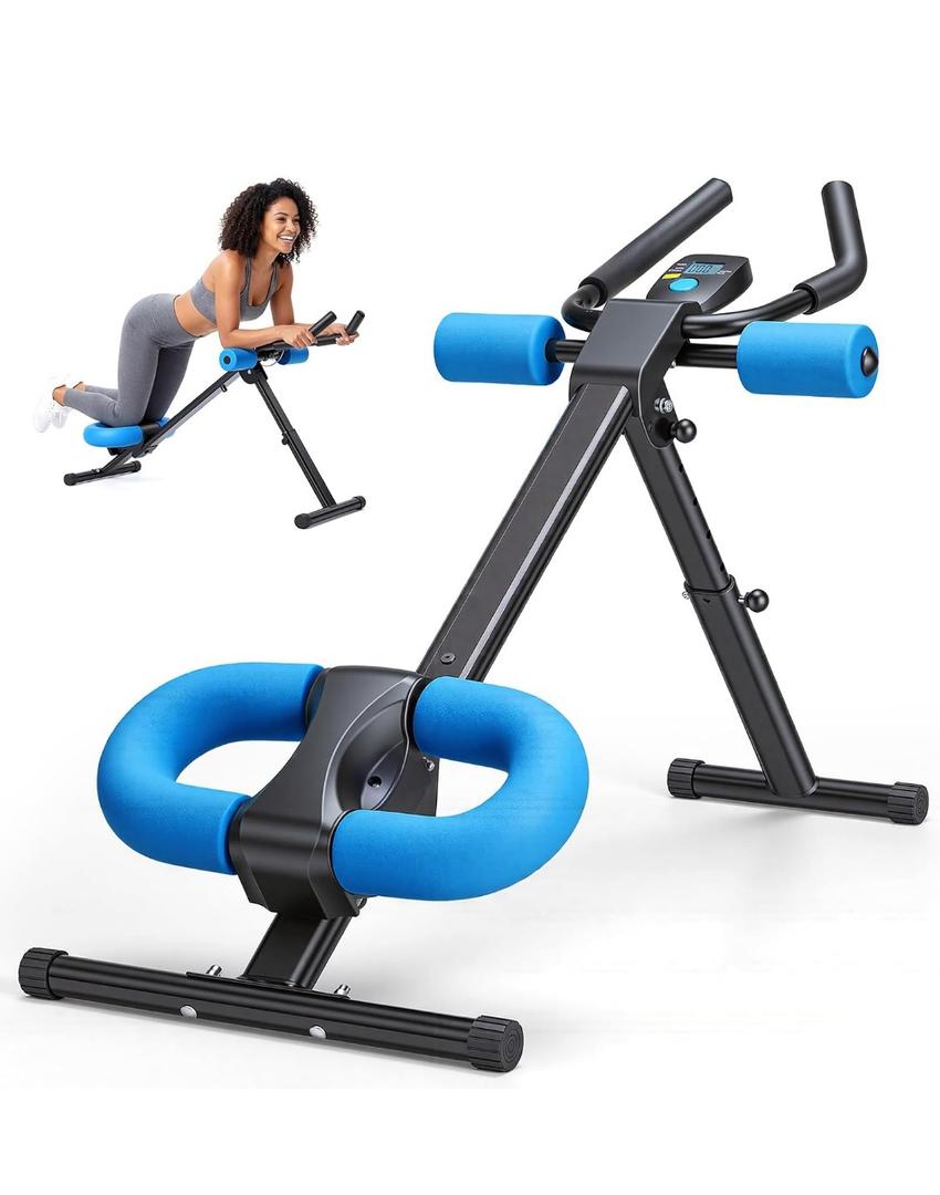 OLIXIS Ab Machine, Ab Workout Equipment for Home Gym, Adjustable Abdominal Trainer for Stomach Workout, Foldable Core Strength Exercise Machine with 440LBS, LCD Display, Knee Protection, Blue