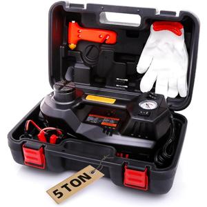 STANDTALL Electric Car Jack Quick Lifting Safe and Portable with Tire Inflator and LED Light Complete Set of Accessories 12V Hydraulic Floor Jack (Black)