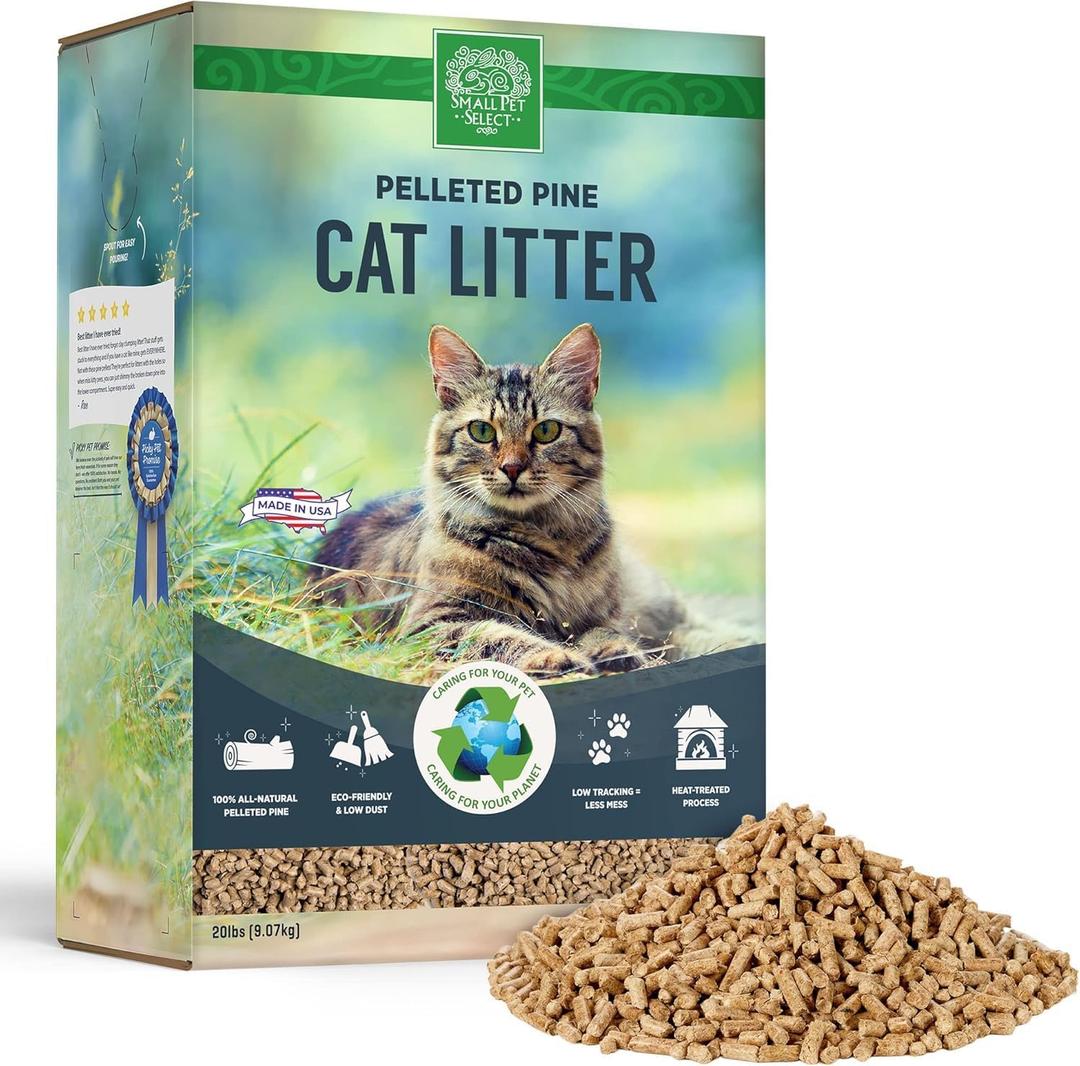 Small Pet Select Pelleted Pine Cat Litter, Kitty Litter, Non Clumping Pellets for Cats, for Use with Sifting Litter Box, Non Tracking, Low Dust, Made in USA, 20lb