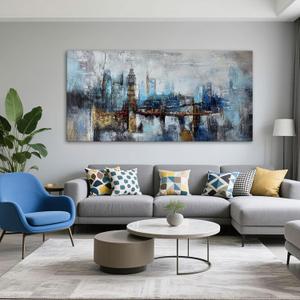 Pogusmavi Large Wall Art for Bedroom Abstract City View Canvas Art Modern Home Decor Gray Blue Buildings Prints for Bedroom Wall Art Office Artwork Wall Decor for Living Room Decor 29x58 inches (58L" x 29W")