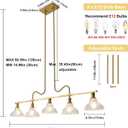 Vintage Chandelier Light, 5-Light Brass Pendant Lights Kitchen Island Lighting with Flower Glass Shade, Ceiling Hanging Light Farmhouse Chandeliers for Dining Room
