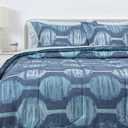 Amazon Basics 7-Piece Lightweight Microfiber Comforter Set, Full/Queen, Navy Geometrics