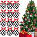 Chuangdi 12 Pcs Christmas Ball Ornaments for Tree Balck and White Checkered Decorations Modern Striped Swirl Polka Dots Hanging Ball 2.36'' Plastic Balls for Holiday Decor