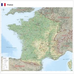 Large map of France with full lamination (wall map) 39 x 39 inches, France regions, highways, airports