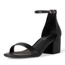 Amazon Essentials Women's Two Strap Ankle Strap Block Heel Sandal, Black Faux Leather, 7