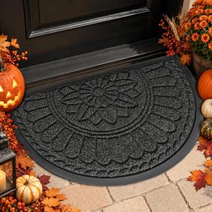 Half Round Door Mat, Non-Slip Welcome Entrance Way Durable Rubber Low-Profile Heavy Duty Doormat, Half Circle Mats for Garage, Patio, High Traffic Areas, 23.5" x 35.5", Gray