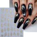 3 x 5 Sheets Halloween Spider Web Nail Stickers for Nail Art 3D Self-Adhesive Spider Web Nail Art Stickers White Black Silver Laser Gold Spider Nail Decals Holiday Nail Design Supplies for Women (W7)