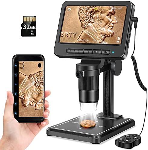 Coin Microscope 1200X with 32GB SD Card,Leipan 1080P Wireless LCD Digital Microscope with 8 LED Lights, PC View, Photo/Video Capture, Compatible with Windows iPhone Android iPad (MS2-5 inch)