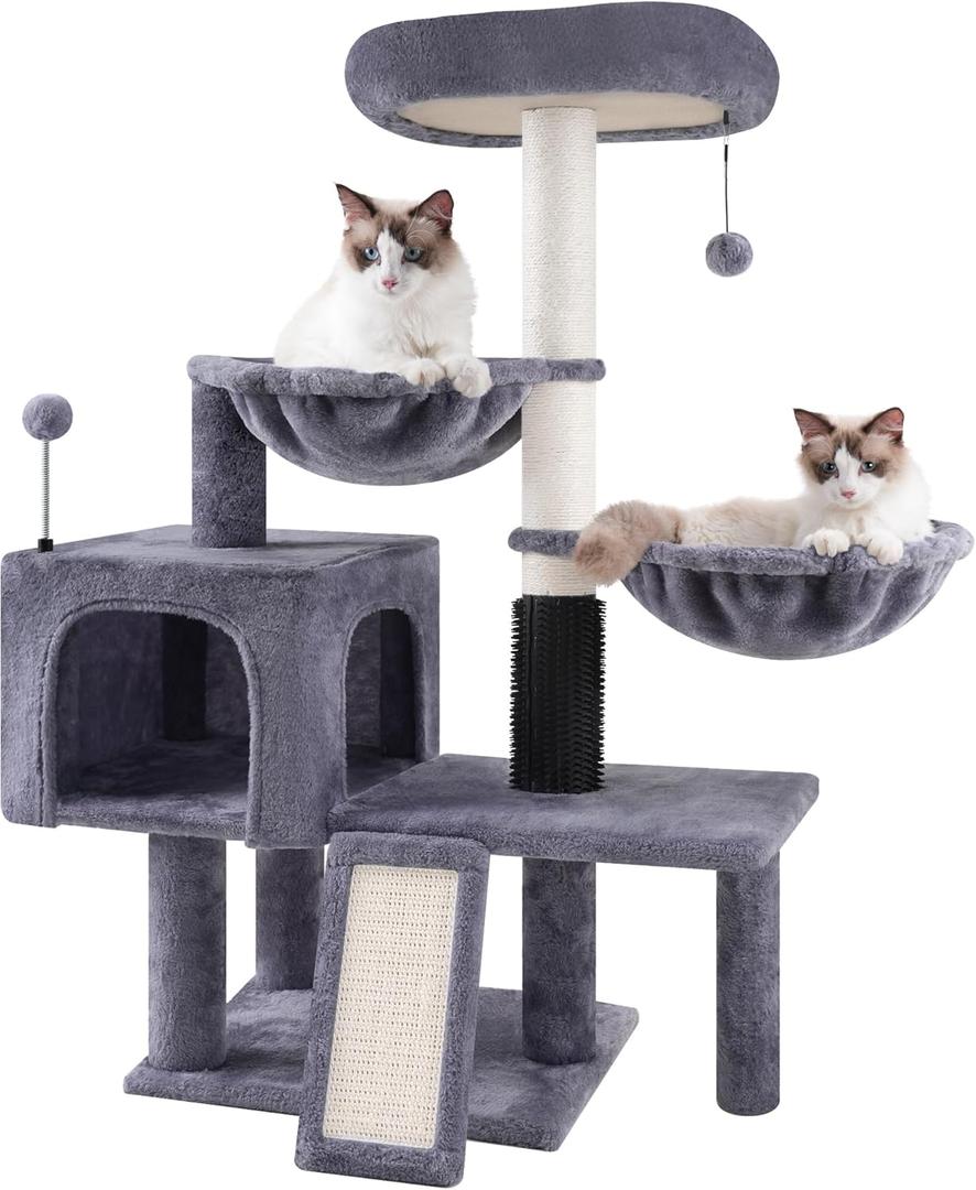 ROYPET Cat Tree with Cat Condo and Two Hammocks, Cat Tower with Scratching Posts and Scratching Pads, Grey (39.37"L)
