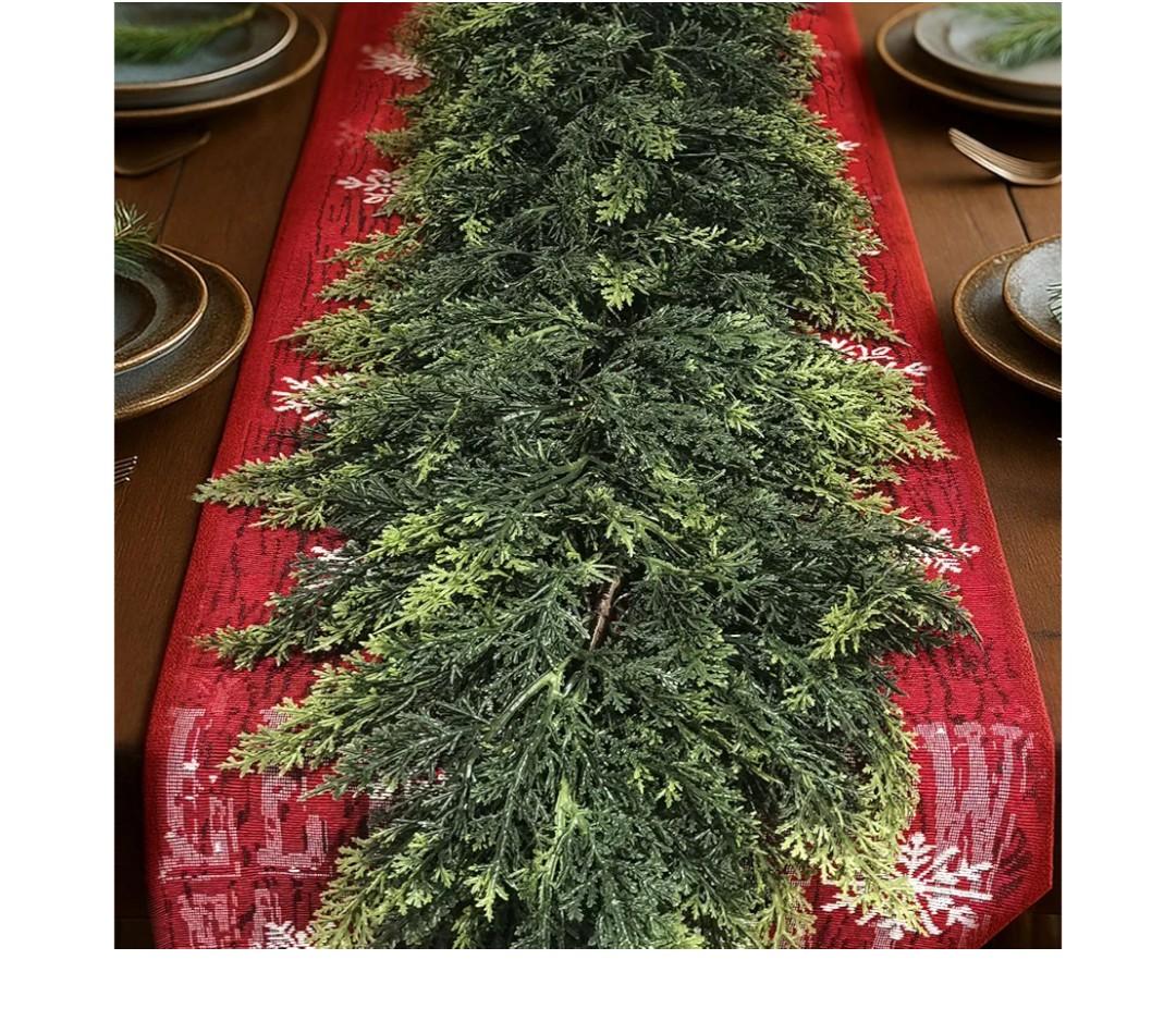 3PCS 6.2FT Christmas Garland with Lights, Real Touch Cedar Garland Artificial Realistic Thick & Lush Greenery, Soft Artificial Pine Garland for Mantle Fireplace Table Wall Indoor Christmas Decorations