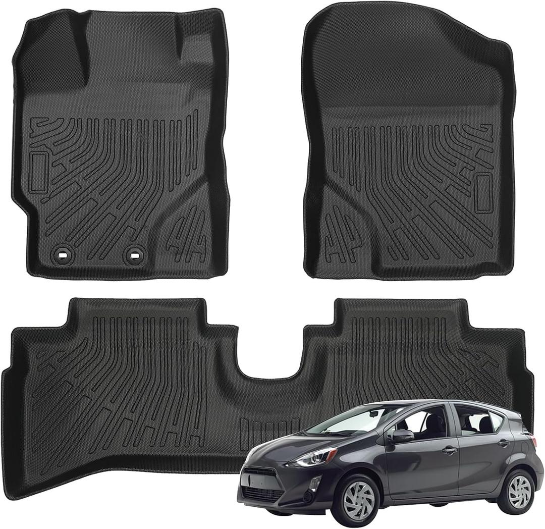 Priprilod TPE Front & Rear Floor Mats Liner Compatible with Toyota Prius C 2012-2015 Black Accessories Cargo Trunk Mat Trunk Liner