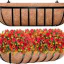 Railing Planter Box, 2 Pack Metal Window Boxes with Coco Liners for Railing, Hanging Flower Boxes for Deck Porch Balcony & Fence Outdoor Indoor Lawn