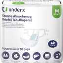 UnderX Xtreme Absorbency Adult Briefs with Tabs - Maximum Absorbency - Heavy-Duty Overnight Briefs for Men and Women - Leak-Proof Protection Absorbent - Comfortable, Latex-Free (Medium) 10 PCS