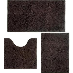 Bathroom Rugs Sets 3 Piece Non Slip,Bath Rugs with PVC Backing Bath Carpet,Bathroom Rug Washable,Absorbent,Plush Carpet Mats,Bath Mats for Bedroom, Kitchen,Tub,Home Decor Coffee (16x24"+20x20"U shape+20x32")