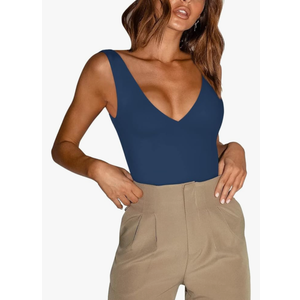 REORIA Butsmooth® Women’s Trendy Sexy Plunge Deep V Neck Sleeveless V Backless Going Out Tank Bodysuits Tops S