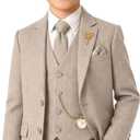 Tweed Herringbone Boys Suit 3 Piece Slim Fit Retro Kid Suits Tuxedos Set Prom Outfit Jacket Blazer Vest Pants for Boy (Beige) Size 3