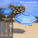 8ft Large Beach Umbrella,Heavy Duty Wind Resistant Portable Sun Shade w/Tilt Pole&Sand Anchor,Shoulder Carry Bag,Removable Hook,UV 50+ Protection,Air Vents Design for Patio Garden Pool