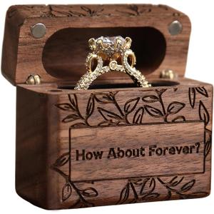 Ring Box, Wooden Ring Box for Wedding Ceremony Ring Bearer Box, Engagement Ring Holder Gift for Anniversaries day, Birthday Gift (How About Forever?)
