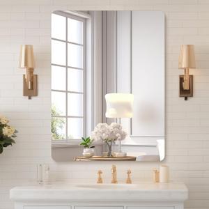 Mirrorons 18x24 Frameless Bathroom Mirror, Rounded Corner Bathroom Vanity Mirror, Modern Wall Mounted Vanity Mirror for Living Room, Bedroom, Entryway (Horizontal/Vertical)