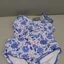 Eomenie Tankini Swimsuit for Women Tummy Control Ruched Two Piece Bathing Suits High Waisted Shell Stitch Swimwear (Small, Blue Floral)