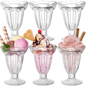 ZENFUN 6 Pack Glass Tulip Sundae Cups, 6.7 Ounce Clear Milkshakes Footed Ice Cream Cups Dessert Bowls Set for Sherbet Trifle, Fruit, Salad, Snack, Cocktail