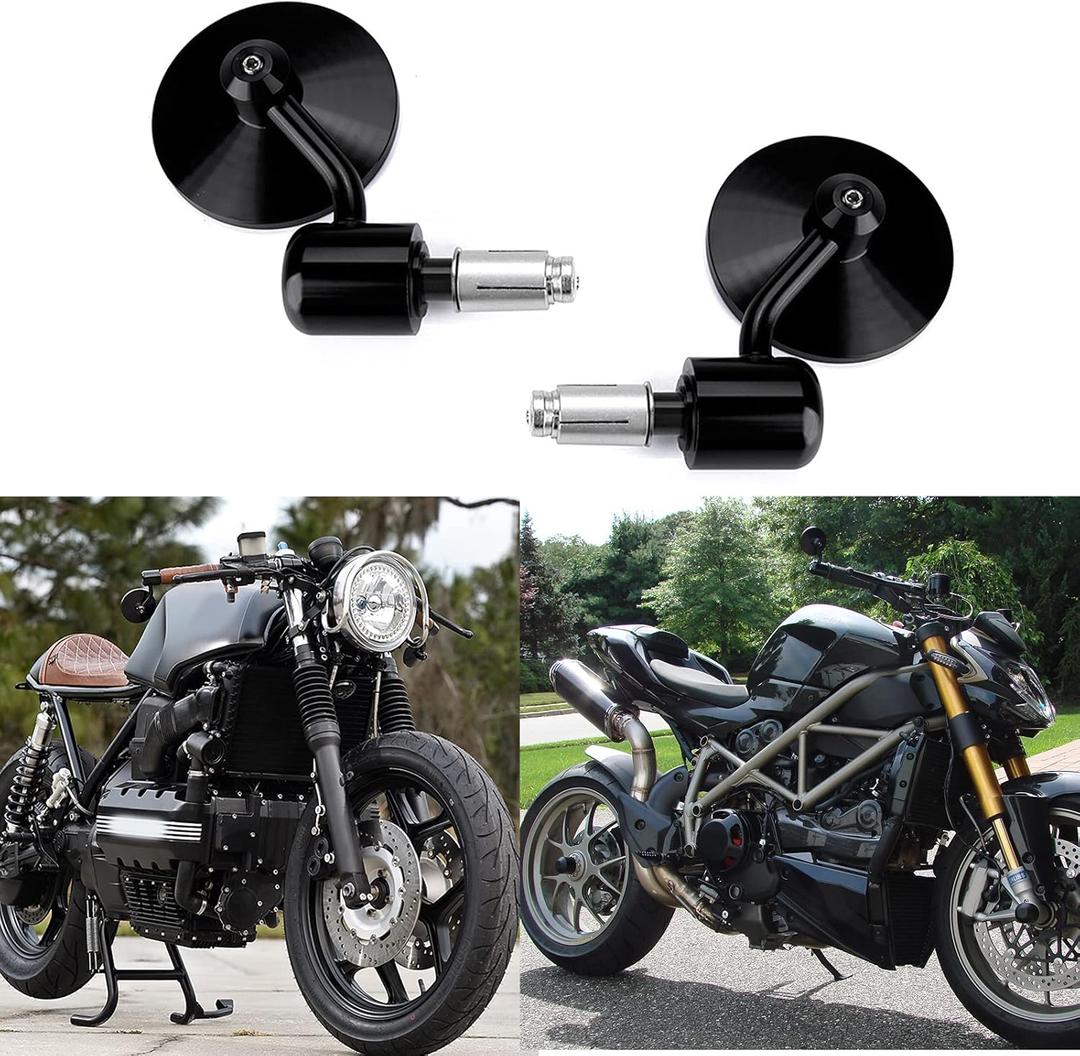 Motorcycle Side Mirrors Round 7/8" Handle Bar End Compatible With Street Bike Cafe Racer Sports bikes Chopper Cruiser Sport FZ8 FZ-07 09 (Black)