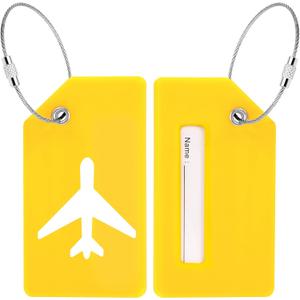 7 x VGOODALL 2PCS Yellow Luggage Tags, Silicone Privacy Cover ID Labels with Name ID Card & Metal Wire Loop Handbag Identifier Tags for Women Men Party Birthday Gift 2" x 3.5"