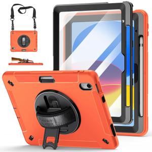 Case for iPad (A16) 11th/10th Generation Case: Protective Cover for iPad 11th Gen 11 Inch 2025 &10th Gen 10.9" 2022 with Screen Protector- Stand- Shoulder Strap- Handle- Pencil Holder-Orange