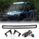 WeiSen 180W Roof LED Light Bar Kit with Plug & Play Wiring Harness, 32" Curved Light Bar and Upper Windshield Mounting Brackets Compatible with Polaris RZR PRO R 4 2022-2025