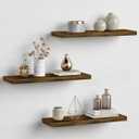 Forbena Rustic Wood Floating Shelves for Wall Set of 3, 24 Inches Long Wooden Hanging Shelves for Bedroom Books, Large Wall Mounted Shelves for Kitchen, Living Room, Closet Storage(Dark Brown), 23.6 Inch