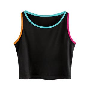 Hilinker Womens Color Block Crop Tank Tops Workout Gym Black Mutil Small