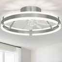 Flush Mount Ceiling Fan with Lights ,19.7'' 3000-6000K 6Speed Dimmable Modern Enclosed Led Ceiling Fan , Reversible DC Motor Bladless Low Profile Ceiling Fans for Bedroom, Kitchen,Home, Office (Nickel Brush-Style 2)