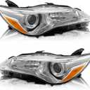 AS AUTOLIGHTS 2015 2016 2017 Camry Headlight Assembly Replacement for 15 16 17 LE/SE/XLE Toyota Camry Headlights Chrome Housing Amber Reflector Clear Lens Driver and Passenger Side