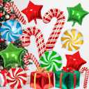 28 Pcs Christmas Foil Candy Cane Balloons with Ribbons - Mylar Present Balloons for Party Decorations