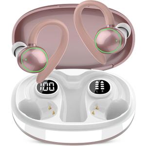 Wireless Earbuds, Bluetooth 5.4 Headphones Sport, Over Ear Buds With ENC Noise Cancelling Mic, 48H, Wireless Earphone With Earhooks, Stereo Deep Bass, IP7 Waterproof for Workout Running, Rose Gold