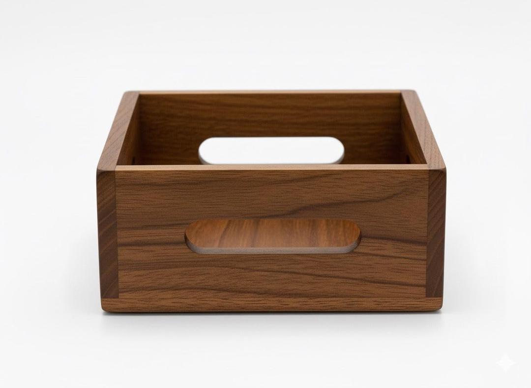 Wooden Napkin Holder with Handles, Square Storage Box, 7.5 x 7.5 x 2.75 inches, Brown