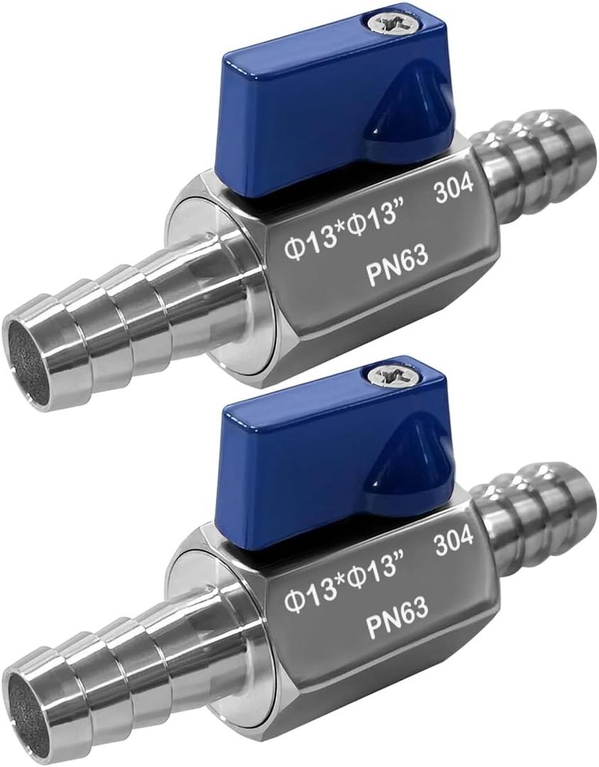 Beduan 2PCS 1/2 Hose ID Barb Ball Valve 304 Stainless Steel Mini Shut Off Valve for Water Gas Fuel Drip Irrigation and Aquariums