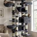 Hey-brother Cat Tree, 74 inches Multi-Level XL Large Cat Tower for Indoor Cats with Three Cat Condos, Two Large Top Decks and Cat Hairbrushfor Kittens, Cats and Pets, Smoky Gray MPJ035-MG