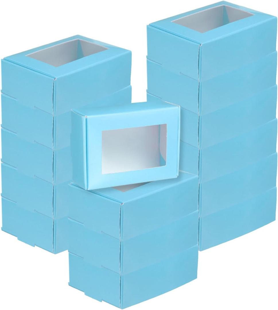 uxcell 30Pcs Kraft Soap Boxes, 3.3" x 2.4" x 1.2" Mini Kraft Treat Box with Clear Window for Candy Cookie Gift Party Favor Treats Packaging (Blue)