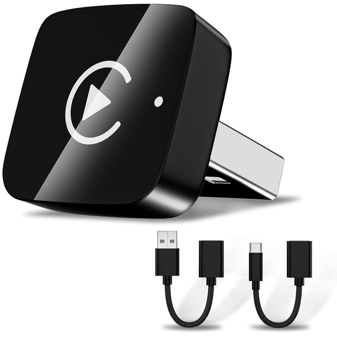 2 in 1 Wireless CarPlay and Android Auto Adapter for iPhone, Plug&Play Mini USB/USB C Car Play Adapter Fast and Stable Connection,No Delay Convert Wired to Wireless CarPlay for iPhone 8+/Android 11.0+