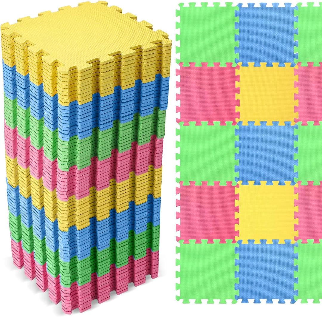 Nuanchu 60 PCS Kids Foam Puzzle Floor Mat Bulk - Solid Color Foam Play Mat with Borders Interlocking Multi Use Floor Rug for Children, 12 Inch(Green, Blue, Yellow, Red)