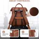 LOVEVOOK Leather Laptop Backpack for Women 18 inch,Travel Backpack Purse Nurse Teacher Backpack Computer Laptop Bag,Professional College Business Work Bags Carry On Backpack with USB Port,Brown