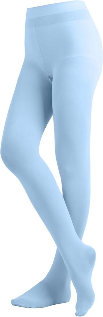 EMEM Apparel Women's Solid Colored Opaque Microfiber Footed Tights (Light Blue), Size: C