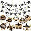 Glitter Black Congrats Grad Banner Class of 2025 Banner Graduation Party Decorations Graduation Decorations Class of 2025 Congrats Decorations for Class of 2025 Decorations